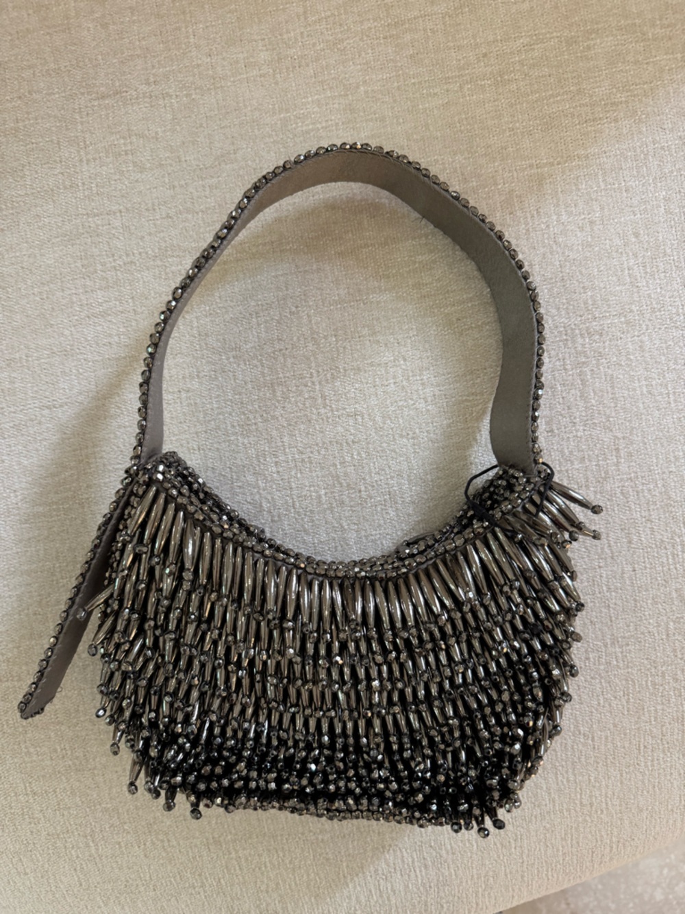 Embellished Gunmetal Beaded Women’s Shoulder Bag